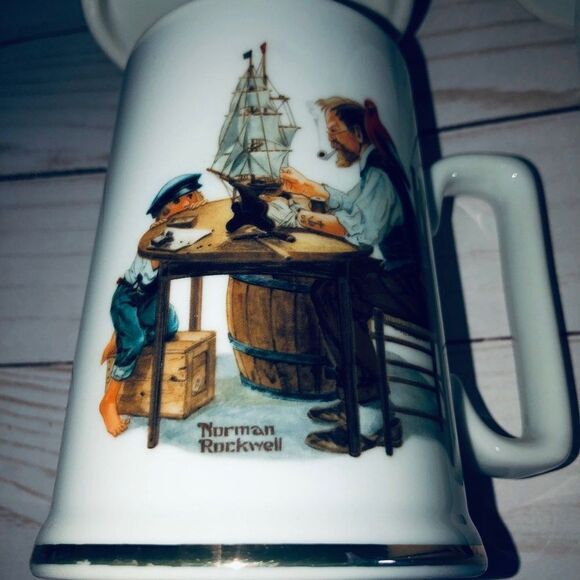 Norman Rockwell mugs 1985 For A Good Boy, River Pilot,Braving The Storm,… - Picture 3 of 14